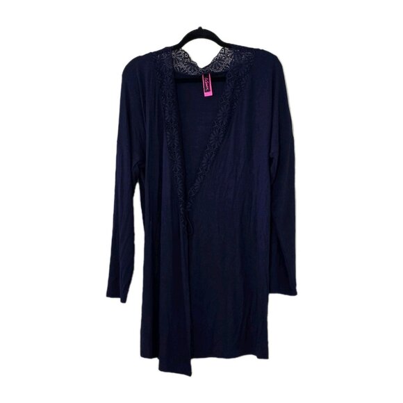 La Senza Robe Women S/M Indigo Tie Waist Lace Trim LS Loungewear BELT MISSING - Picture 1 of 16